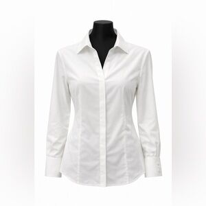 White Button-Down Blouse | Long Sleeve Work Shirt | Size S